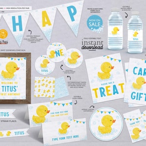 Rubber Duckie Boy birthday Party Decoration, INSTANT DOWNLOAD EDITABLE Printable Yellow Blue Rubber ducky Decor duck invitation 429