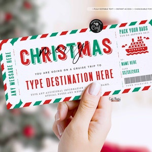 Christmas Cruise Boarding Pass Vacation Ticket Gift Voucher, Editable Template, Holiday Vacation Surprise Cruise Trip, INSTANT DOWNLOAD