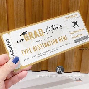 Editable Graduation Boarding Pass Template Surprise Trip gift ticket Congradulations Fake Airplane Ticket Trip Voucher #194 INSTANT DOWNLOAD