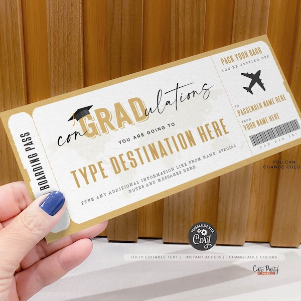 Editable Graduation Boarding Pass Template Surprise Trip gift ticket Congradulations Fake Airplane Ticket Trip Voucher #194 INSTANT DOWNLOAD