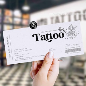 Modèle de bon cadeau de tatouage minimaliste modifiable, idée de cadeau de tatouage, certificat-cadeau de tatouage imprimable, billet cadeau d'anniversaire TÉLÉCHARGEMENT INSTANTANÉ
