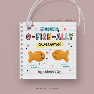 Fish Valentine&#39;s Day tag Printable, Ofishally awesome classmate Bus Carpool Staff Office Team Valentines day Gift ideas INSTANT DOWNLOAD