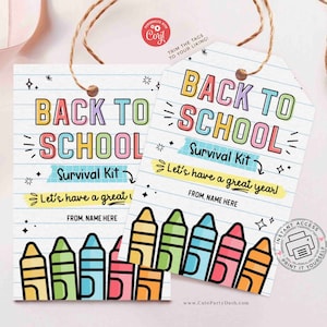 Back to School Survival Kit Gift Tag INSTANT DOWNLOAD Printable First Day of School Gift Tag template Editable Gift from Teacher Student Kid