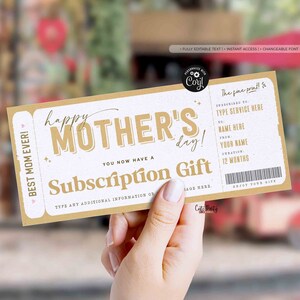 Mother's Day Gift, Subscription Gift Ticket Voucher, Streaming Service, EDITABLE Subscription Gift Box Coupon Surprise Gift INSTANT DOWNLOAD
