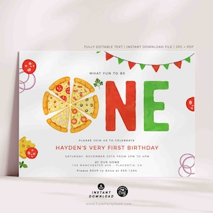 Pizza First Birthday Invitation: Editable Party Invite (Digital Download)