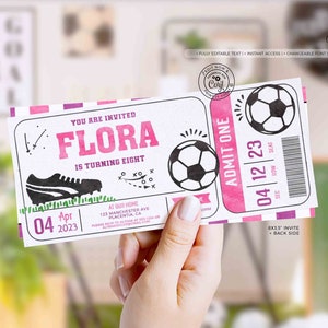 EDITABLE Soccer Girl Birthday Party Ticket invitation, INSTANT DOWNLOAD, All Star Sport Birthday printable Pink Purple Ball corjl Invite 442