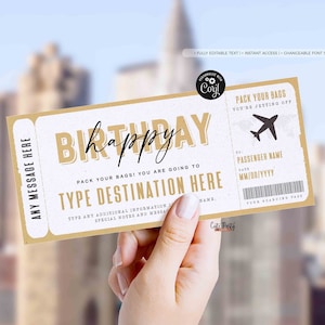 Editable Boarding Pass Template, Birthday Trip gift ticket, Surprise Airplane Ticket Trip, Corjl Airlines Trip Voucher, INSTANT DOWNLOAD