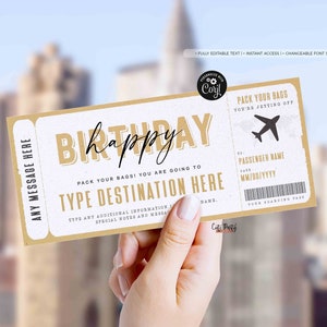 Modello di carta d'imbarco modificabile, biglietto regalo per viaggio di compleanno, biglietto aereo a sorpresa, buono viaggio Corjl Airlines, DOWNLOAD IMMEDIATO