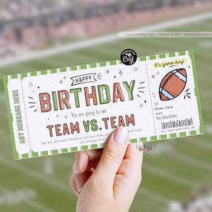Football Game Ticket Gift Voucher INSTANT DOWNLOAD Editable Template Experience ticket Birthday Sports Event Game Ticket Fake admission