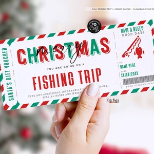 Weihnachts Angelausflug Geschenkkarte, Angelpass, Zertifikat Gutschein, Geschenk für Papa, für ihn, Überraschung Urlaubsreise SOFORTIGER DOWNLOAD