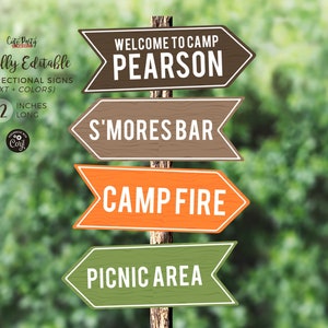 INSTANT DOWNLOAD, EDITABLE Camping Birthday Party Sign, Camping Party Directional Arrow Signs, Tree Sign, Decor Sign, Campout Birthday #479