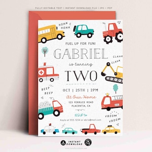 Transportation Birthday Invitation: Cars, Trucks, City Party (Digital Download)