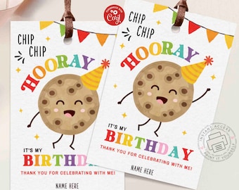 Editable Chip Hooray Birthday Cookie Tag: School Party Favor (INSTANT DOWNLOAD)