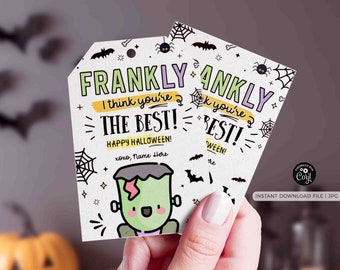 Editable Frankenstein Halloween Tag, Treat Favor (Digital Download)