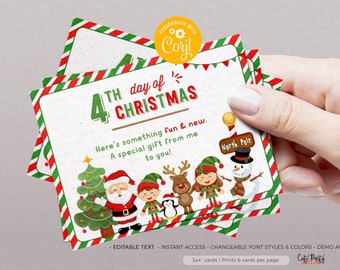 Editable 12 Days of Christmas Gift Tags, Printable Cards (Instant Download)