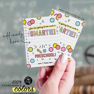 Printable First Day of School Candy Treat Tag Any Grade You're Going to be Such a Smartie Editable Back To School Candy Tag INSTANT DOWNLOAD