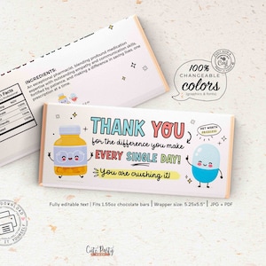 Pharmacy Week Appreciation Gift Idea INSTANT DOWNLOAD Printable RX Pharmacy Team Candy Bar Wrappers Editable Thank You Gift Pharmacy Techs