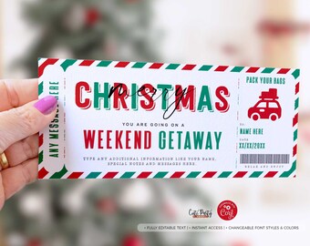 Christmas Weekend Getaway Voucher Template, Surprise Trip gift ticket, Weekend Getaway Trip Away Fake Gift Voucher Editable INSTANT DOWNLOAD