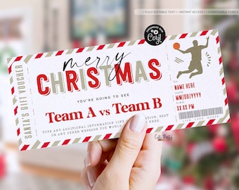 Editable Christmas Basketball Ticket Template: Surprise Game Gift (Instant Download)