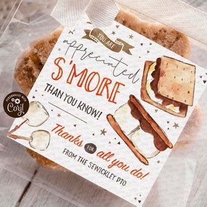 Editable S'more Appreciation Gift Tag, Teacher Staff Employee School Pta Pto, You are smore appreciated tag template INSTANT DOWNLOAD, TG062 image 1