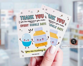Pharmacy Week Appreciation Gift Tag INSTANT DOWNLOAD Printable RX Pharmacy Tech Thank You Gift Tag Editable Gift for Pharmacist appreciation