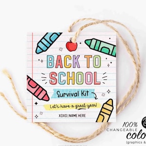 Back to School Survival Kit Gift Tag INSTANT DOWNLOAD Printable First Day of School Gift Tag template Editable Gift from Teacher Student Kid