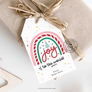 Étiquette-cadeau de Noël Joie du monde imprimable TÉLÉCHARGEMENT IMMÉDIAT Modifiable Joyeux Noël Joyeuses Fêtes Fête Employé Entreprise Personnel Enseignant