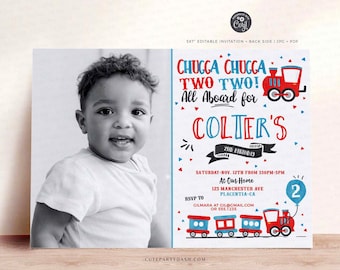 EDITABLE Chugga Chugga Choo choo Train Birthday Party Photo invitation Template, Second Birthday two two INSTANT DOWNLOAD Train Invite 386