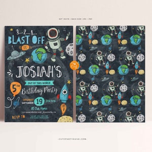 Astronaut Birthday Invitation Template Outer Space Party Galaxy First Birthday Invite Planets Boy Birthday Editable Digital DOWNLOAD #380