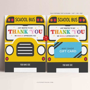 Modello modificabile per titolare carta regalo autista di autobus, autista di autobus scolastico stampabile regalo di apprezzamento, DOWNLOAD IMMEDIATO, carta Corjl
