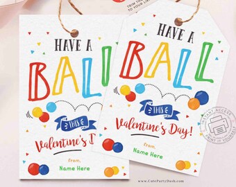 Editable Valentine's Day Bouncy Ball Gift Tags (Instant Download)