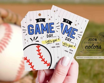 Baseball Game Day Treat Tag INSTANT DOWNLOAD Printable Baseball Good Luck Big Game Day Blue and Silver Baseball Game Day Treats Snack Bag