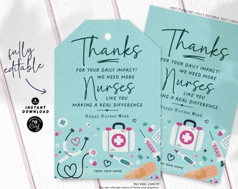 Nurses Week Gift Tags Printable INSTANT DOWNLOAD Editable National Nurses Appreciation Gifts Happy Nurse Week Gifts Thank You Nurses