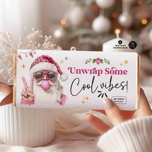 Envoltorio de chocolate para regalo de Navidad de Papá Noel rosa retro imprimible DESCARGA INSTANTÁNEA Idea de regalo de felices fiestas para un amigo Divertido editable