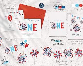 4th of July First Birthday Invitation Bundle: Firecracker Theme (Digital Download)