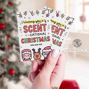Ik wens je een SCENTsational Christmas Tag INSTANT DOWNLOAD Bewerkbare afdrukbare Happy Holidays cadeau Tag Candle Kerstcadeau voor haar