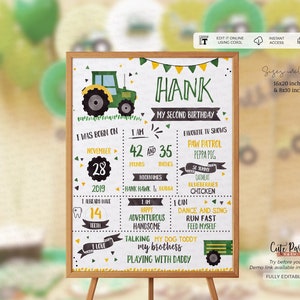 Tractor Birthday Chalkboard Sign download, Farmer Tractor Birthday Baby's first year Milestone Poster, corjl INSTANT DOWNLOAD, EDITABLE  459