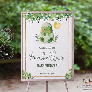 INSTANT DOWNLOAD, EDITABLE Dinosaur Baby Shower welcome sign Watercolors Gender Neutral Dino sign Template Botanical greenery corjl sign 205