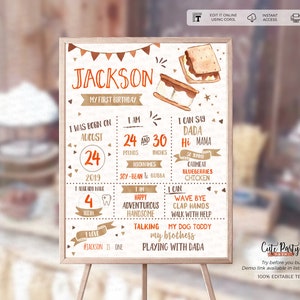 S&#39;more Birthday Milestone Poster: Editable First Birthday Chalkboard (Digital Download)