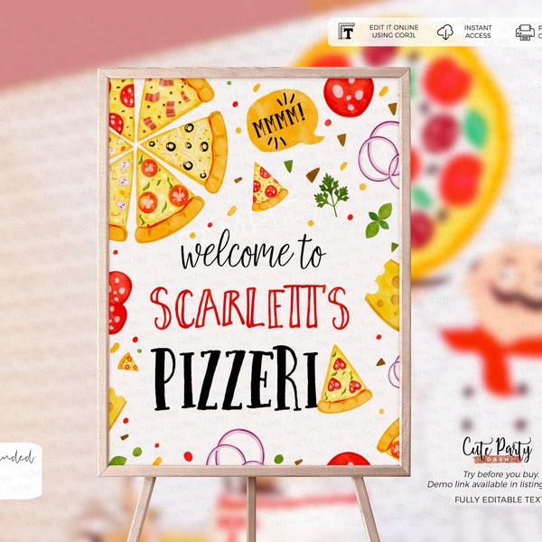 Pizza party Welcome sign, Editable Printable Pizza Making Birthday Door sign, Pizza party decoration, digital download #200 INSTANT DOWNLOAD