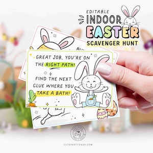 Indoor Easter Egg Hunt Printable INSTANT DOWNLOAD Editable Easter Scavenger Hunt Game for Kids Activity Treasure Hunt Clues Bunny image 1