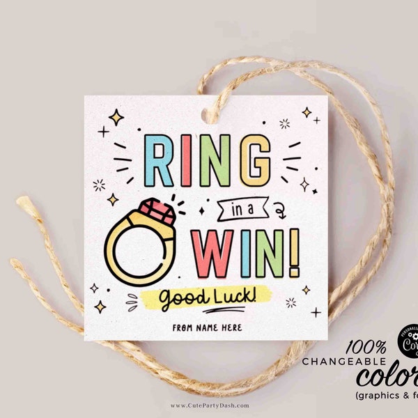 Ring in a Win Team Gift Tag INSTANT DOWNLOAD Printable Good Luck Big Game Day Gift Cheer Dance Camp Squad Pop Gem Ring Candy Pun Tag Team