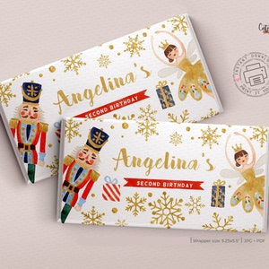 Nutcracker birthday Party Chocolate Bar Wrapper INSTANT DOWNLOAD Sugar Plum Fairy Birthday Favors Chocolate Candy bar template #501