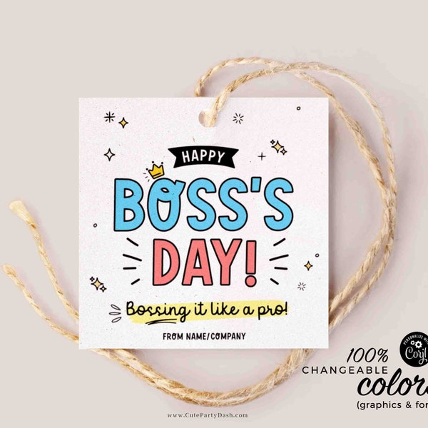 EDITABLE Boss's Day Printable Gift Tag INSTANT DOWNLOAD Best Boss Ever Tags National Boss's Day Gift for Bosses Day Gifts Men Women Card