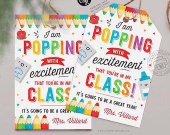 Editable Popcorn Gift Tag: Teacher Welcome Back to School (Instant Download)