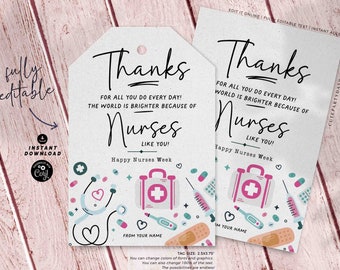 Nurses Week Gift Tags: Editable Appreciation Gifts (Instant Download)