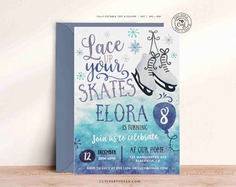 Ice Skating invitation Printable INSTANT DOWNLOAD EDITABLE Winter birthday Girl invitation Roller Skate Birthday Invite Skate On Over 365