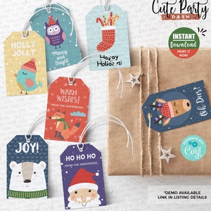 INSTANT DOWNLOAD - EDITABLE Christmas Tags Printable 2x3 kids label Printable Christmas Holiday gift Personalized Christmas Labels corjl