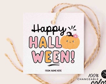 Pink Halloween Gift Tag Printable, Editable Treat Tag (Digital Download)
