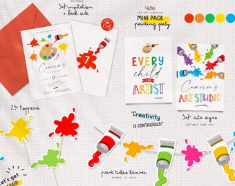 Art Birthday Invitation: Minimalist Paint Party, Editable (Digital Download)